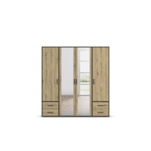 Drehtürenschrank >Voyager< 4 Schübe, Eiche Artisan Dekor / Spiegel / grau - 187x194x53cm (B/H/T)