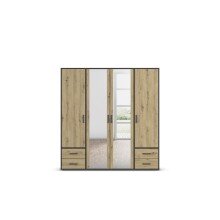 Drehtürenschrank >Voyager< 4 Schübe, Eiche Artisan Dekor / Spiegel / grau - 187x194x53cm (B/H/T)