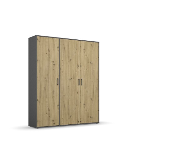 Drehtürenschrank >Voyager< 4 Böden, 1 Stange, Eiche Artisan Dekor / grau - 140x194x53cm (B/H/T)