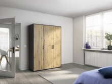 Drehtürenschrank >Voyager< 4 Böden, 1 Stange, Eiche Artisan Dekor / grau - 140x194x53cm (B/H/T)