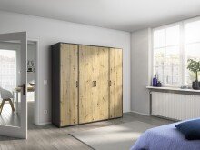 Drehtürenschrank >Voyager< 7 Böden, 1 Stange, Eiche Artisan Dekor / grau  - 187x194x53 (BxHxT)