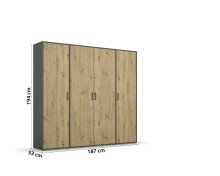 Drehtürenschrank >Voyager< 7 Böden, 1 Stange, Eiche Artisan Dekor / grau  - 187x194x53 (BxHxT)