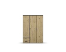 Drehtürenschrank >Voyager< 2 Schübe, 3 Böden, Eiche Artisan Dekor / grau  - 140x194x53 (BxHxT)