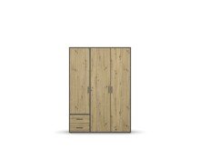 Drehtürenschrank >Voyager< 2 Schübe, 3 Böden, Eiche Artisan Dekor / grau  - 140x194x53 (BxHxT)