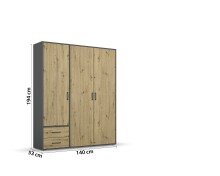 Drehtürenschrank >Voyager< 2 Schübe, 3 Böden, Eiche Artisan Dekor / grau  - 140x194x53 (BxHxT)