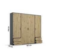 Drehtürenschrank >Voyager< 4 Schübe, 5 Böden, Eiche Artisan Dekor / grau - 187x194x53 (BxHxT)