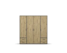 Drehtürenschrank >Voyager< 4 Schübe, 5 Böden, Eiche Artisan Dekor / grau - 187x194x53 (BxHxT)