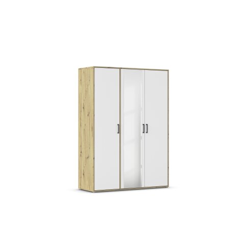 Drehtürenschrank >Voyager< 4 Böden, Eiche Artisan Dekor / weiss / Spiegel - 140x194x53cm (B/H/T)