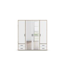 Drehtürenschrank >Voyager< 4 Schübe, Eiche Artisan Dekor / weiss / Spiegel - 187x194x53cm (B/H/T)