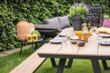 Garten-Essgruppe >Arezzo< in teaklook, Polywood - 200x75x177,5cm (BxHxT)
