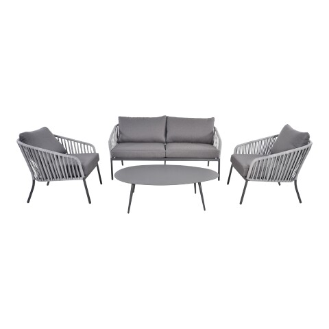 Gartenlounge-Set >CATTIVU< Sessel, 2-Sitzer, Tisch, in grau - 169x307x77,5x307 (LxBxHxD)