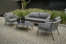 Gartenlounge-Set >CATTIVU< Sessel, 2-Sitzer, Tisch, in grau - 169x307x77,5x307 (LxBxHxD)