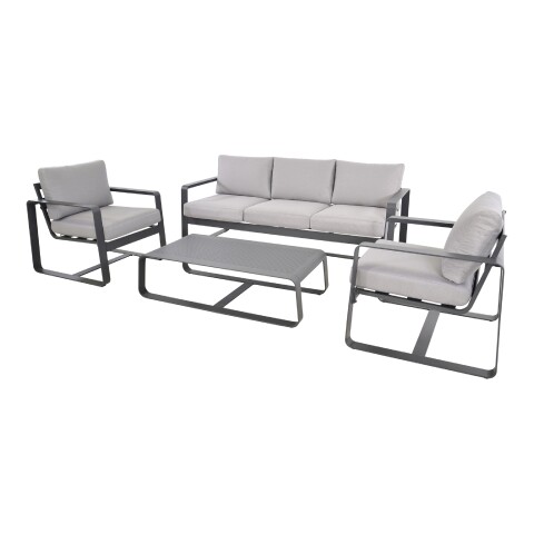 Gartenlounge-Set >BELEZZA< 3-Sitzer, 2 Sessel, Tisch, in Aluminium grau, inkl. Kissen