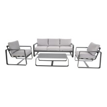 Gartenlounge-Set >BELEZZA< 3-Sitzer, 2 Sessel, Tisch, in Aluminium grau, inkl. Kissen