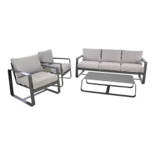 Gartenlounge-Set >BELEZZA< 3-Sitzer, 2 Sessel, Tisch, in Aluminium grau, inkl. Kissen