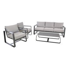 Gartenlounge-Set >BELEZZA< 3-Sitzer, 2 Sessel, Tisch, in Aluminium grau, inkl. Kissen