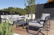Gartenlounge-Set >BELEZZA< 3-Sitzer, 2 Sessel, Tisch, in Aluminium grau, inkl. Kissen