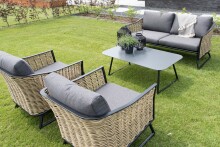 Gartenlounge-Set >SOLAMENTE< 2-Sitzer, 2 Sessel, Tisch, Geflecht natur, inkl Kissen dunkelgrau