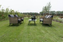 Gartenlounge-Set >SOLAMENTE< 2-Sitzer, 2 Sessel, Tisch, Geflecht natur, inkl Kissen dunkelgrau