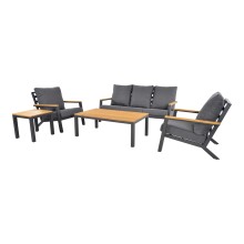 Gartenlounge-Set >Donnan< 3-Sitzer, 2 Sessel, Tisch, Beistelltisch, Aluminium anthrazit, Bambus