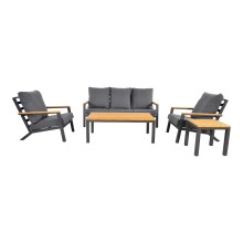 Gartenlounge-Set >Donnan< 3-Sitzer, 2 Sessel, Tisch, Beistelltisch, Aluminium anthrazit, Bambus