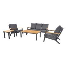 Gartenlounge-Set >Donnan< 3-Sitzer, 2 Sessel, Tisch, Beistelltisch, Aluminium anthrazit, Bambus