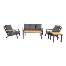 Gartenlounge-Set >Donnan< 3-Sitzer, 2 Sessel, Tisch, Beistelltisch, Aluminium anthrazit, Bambus