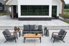 Gartenlounge-Set >Donnan< 3-Sitzer, 2 Sessel, Tisch, Beistelltisch, Aluminium anthrazit, Bambus