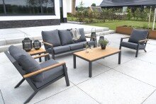 Gartenlounge-Set >Donnan< 3-Sitzer, 2 Sessel, Tisch, Beistelltisch, Aluminium anthrazit, Bambus