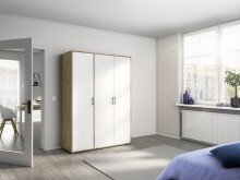 Drehtürenschrank >Voyager< 4 Böden, 1 Stange, Eiche Artisan Dekor / weiss - 140x194x53cm (B/H/T)