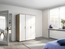 Drehtürenschrank >Voyager< 4 Böden, 1 Stange, Eiche Artisan Dekor / weiss - 140x194x53cm (B/H/T)