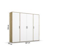 Drehtürenschrank >Voyager< 7 Böden, 1 Stange, Eiche Artisan Dekor / weiss - 187x194x53 (BxHxT)