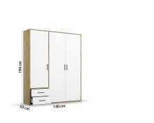 Drehtürenschrank >Voyager< 2 Schübe, 3 Böden, Eiche Artisan Dekor / weiss - 140x194x53cm (B/H/T)