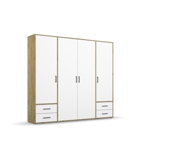 Drehtürenschrank >Voyager< 4 Schübe, 5 Böden, Eiche Artisan Dekor / weiss - 187x194x53 (BxHxT)