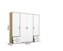 Drehtürenschrank >Voyager< 4 Schübe, 5 Böden, Eiche Artisan Dekor / weiss - 187x194x53 (BxHxT)