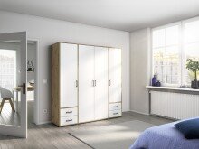 Drehtürenschrank >Voyager< 4 Schübe, 5 Böden, Eiche Artisan Dekor / weiss - 187x194x53 (BxHxT)