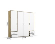 Drehtürenschrank >Voyager< 4 Schübe, 5 Böden, Eiche Artisan Dekor / weiss - 187x194x53 (BxHxT)