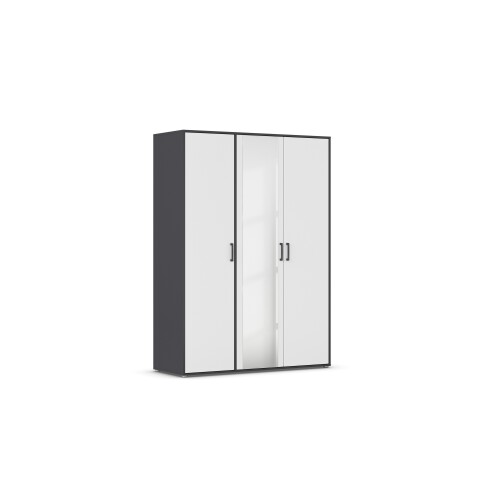 Drehtürenschrank >Voyager< 4 Böden, 1 Stange, weiß / Spiegel / grau - 140x194x53cm (B/H/T)