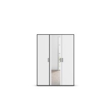 Drehtürenschrank >Voyager< 4 Böden, 1 Stange, weiß / Spiegel / grau - 140x194x53cm (B/H/T)