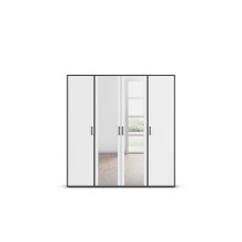 Drehtürenschrank >Voyager< 7 Böden, 1 Stange, weiß / Spiegel / grau - 187x194x53cm (B/H/T)