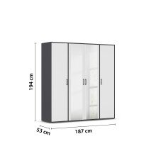 Drehtürenschrank >Voyager< 7 Böden, 1 Stange, weiß / Spiegel / grau - 187x194x53cm (B/H/T)