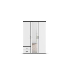 Drehtürenschrank >Voyager< 2 Schübe, 3 Böden, weiß / Spiegel / grau - 140x194x53cm (B/H/T)