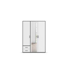 Drehtürenschrank >Voyager< 2 Schübe, 3 Böden, weiß / Spiegel / grau - 140x194x53cm (B/H/T)