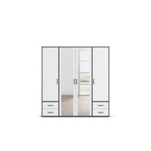 Drehtürenschrank >Voyager< 4 Schübe, 5 Böden, weiß / Spiegel / grau - 187x194x53cm (B/H/T)
