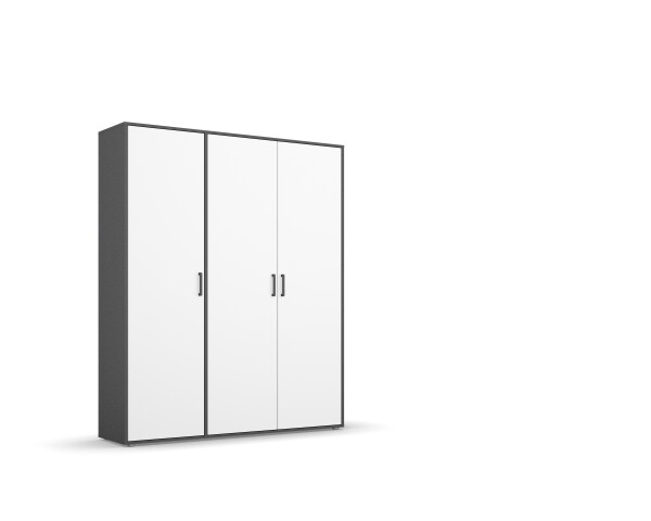 Drehtürenschrank >Voyager< 3 Türen, 4 Böden, 1 Stange, weiß / grau - 140x194x53cm (B/H/T)