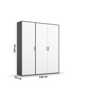 Drehtürenschrank >Voyager< 3 Türen, 4 Böden, 1 Stange, weiß / grau - 140x194x53cm (B/H/T)