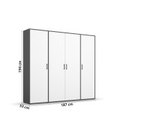 Drehtürenschrank >Voyager< 4 Türen, 7 Böden, 1 Stange, weiß /  grau - 187x194x53 (BxHxT)