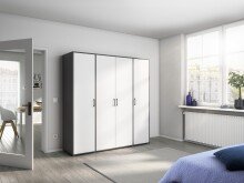 Drehtürenschrank >Voyager< 4 Türen, 7 Böden, 1 Stange, weiß /  grau - 187x194x53 (BxHxT)