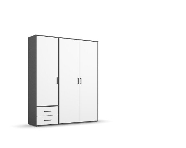 Drehtürenschrank >Voyager< 2 Schübe, 3 Böden, 1 Stange, weiß / grau  - 140x194x53 (BxHxT)