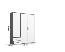 Drehtürenschrank >Voyager< 2 Schübe, 3 Böden, 1 Stange, weiß / grau  - 140x194x53 (BxHxT)